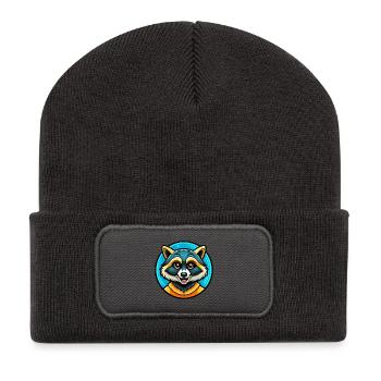 Raccoon Colorful Kawaii Cartoon Character Clipart - Recycled Patch Beanie - dark grey - Front