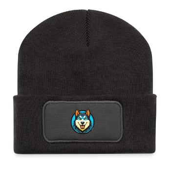 Husky chien coloré Kawaii dessin animé personnage animal - Beanie recyclé à patch - charbon - Devant
