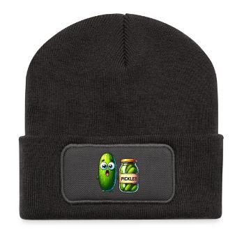 Cucumber's Pickle Predicament: Schockiert und erschüttert! - Recycelte Patch Beanie - Dunkelgrau - Vorne
