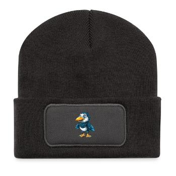 Crow Cool Kawaii Cartoon Character Clipart - Recycled Patch Beanie - dark grey - Front