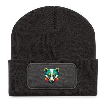 Dachs Niedliches Kawaii Cartoon Clipart Tier Gesicht - Recycelte Patch Beanie - Dunkelgrau - Vorne