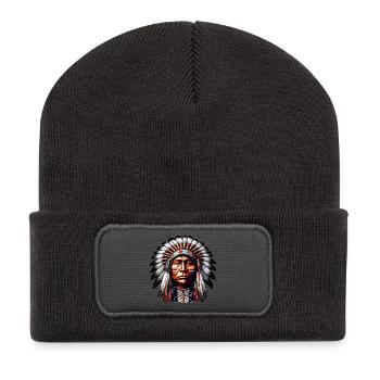 Amerikanischer Indianer Amerikaner - Recycelte Patch Beanie - Dunkelgrau - Vorne