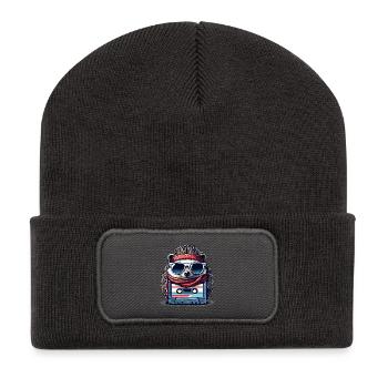 Hedgehog Compact Cassette Cassette Tape Gift - Recycled Patch Beanie - dark grey - Front