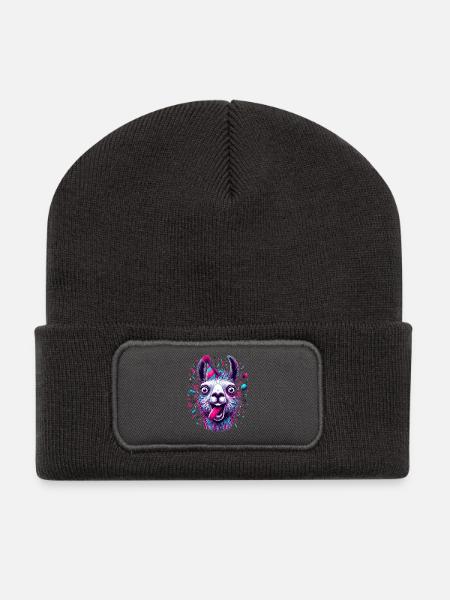 Party Lama feiern Geschenk - Recycelte Patch Beanie - Dunkelgrau