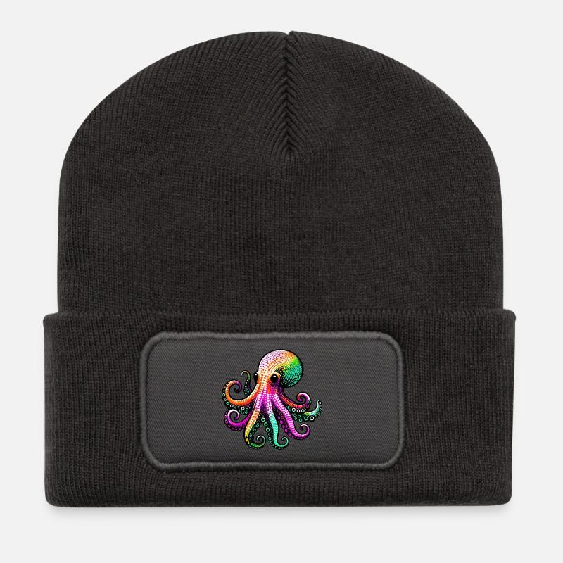 Pieuvre - Beanie recyclé à patch - charbon