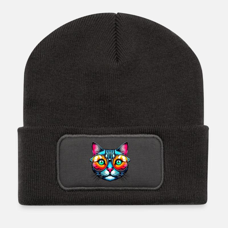 Chat avec des lunettes de soleil - Beanie recyclé à patch - charbon
