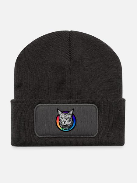 Rainbow Cat - Recycled Patch Beanie - dark grey