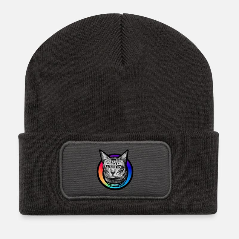 Regenbogen-Katze - Recycelte Patch Beanie - Dunkelgrau