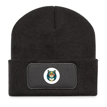 Britische Langhaarkatze Rasse Karikatur Kawaii Tier - Recycelte Patch Beanie - Dunkelgrau - Vorne