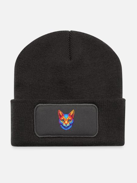 Europäische Kurzhaarkatze Rasse Cartoon Kawaii Tier - Recycelte Patch Beanie - Dunkelgrau