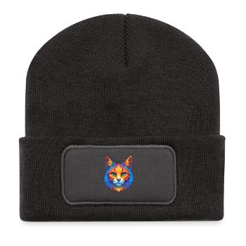Chat turc de Van, dessin animé kawaii, animal de compagnie - Beanie recyclé à patch - charbon - Devant