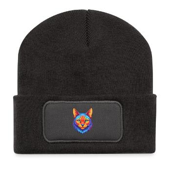 Manx Chat Race Dessin animé Kawaii Animal Pet - Beanie recyclé à patch - charbon - Devant