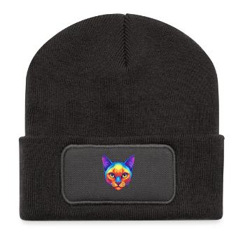 Burmesische Katze Rasse Karikatur Kawaii Tier Haustier - Recycelte Patch Beanie - Dunkelgrau - Vorne