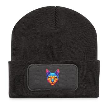 Bombay Katze Rasse Karikatur Kawaii Tier Haustier - Recycelte Patch Beanie - Dunkelgrau - Vorne