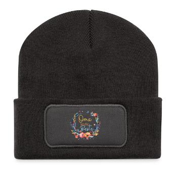 Oma ist die Beste! Wildblumen, personalisierbar - Recycelte Patch Beanie - Dunkelgrau - Vorne