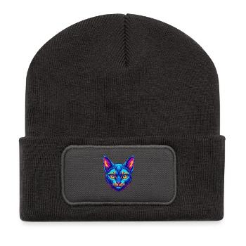 Arabische Mau-Katzenrasse Karikatur Kawaii Tier Haustier - Recycelte Patch Beanie - Dunkelgrau - Vorne