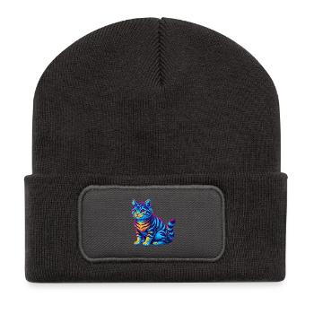 American Shorthair Cat Breed Cartoon Kawaii Animal - Recycled Patch Beanie - dark grey - Front