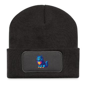 Laperm Katze Rasse Karikatur Kawaii Tier Haustier - Recycelte Patch Beanie - Dunkelgrau - Vorne