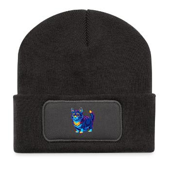 Coréen Bobtail Chat Race Dessin animé Kawaii Animal Pet - Beanie recyclé à patch - charbon - Devant