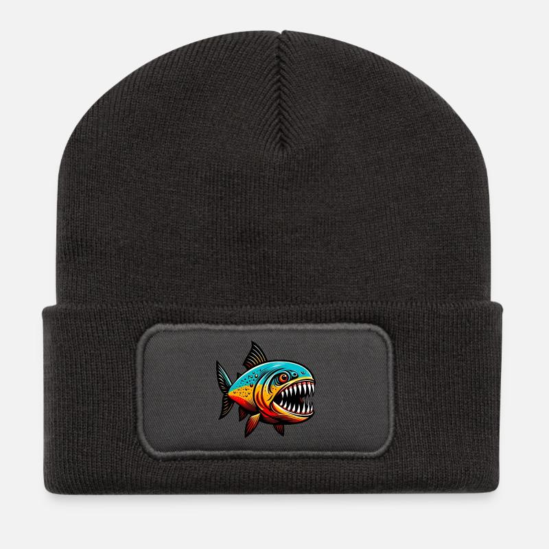 Piranha - Recycelte Patch Beanie - Dunkelgrau