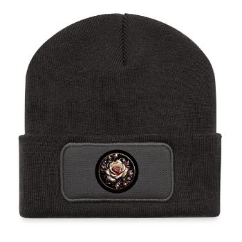 Rose im Diamantkranz - Rose Diamant Edelstein - Recycelte Patch Beanie - Dunkelgrau - Vorne