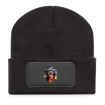 Dachshund with sunglasses - Recycled Patch Beanie - dark grey - Front