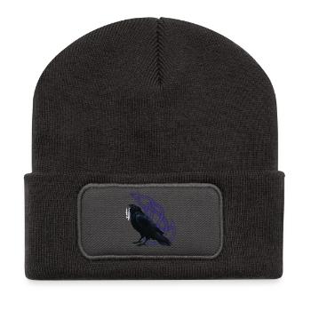 Knoten Muster, Kolkrabe, Rosenkränze - Recycelte Patch Beanie - Dunkelgrau - Vorne