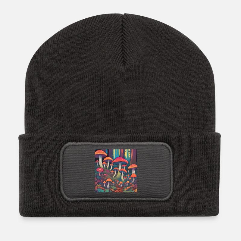Bunte Pilze - Recycelte Patch Beanie - Dunkelgrau