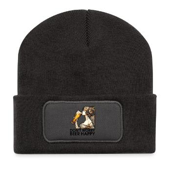 Frau trinkt Bier glücklich Geschenk - Recycelte Patch Beanie - Dunkelgrau - Vorne