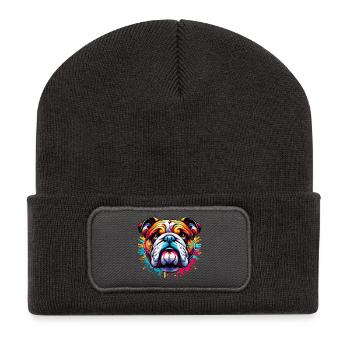 Bouledogue anglais Chien - Beanie recyclé à patch - charbon - Devant
