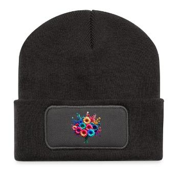 Blumen - Recycelte Patch Beanie - Dunkelgrau - Vorne