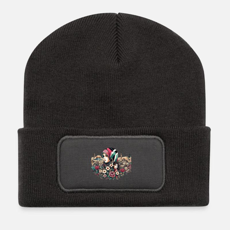 Palestine Femmes - Beanie recyclé à patch - charbon
