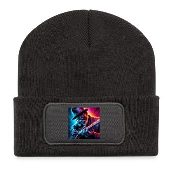 Retro Neon Effects Guitarist - Recycled Patch Beanie - dark grey - Front