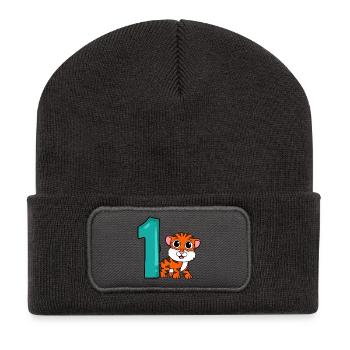 Zahl 1 Nummer Eins - Tiger Motiv - Recycelte Patch Beanie - Dunkelgrau - Vorne