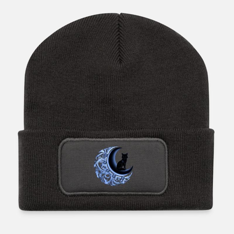 Gothic-Fuchs mit mondsichel, schlafzimmer Deko - Recycelte Patch Beanie - Dunkelgrau