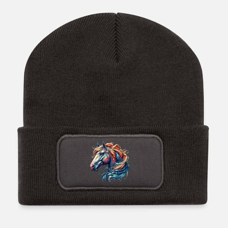 Cheval - Beanie recyclé à patch - charbon