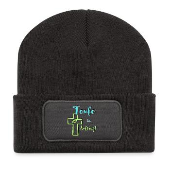 Baptême en faveur des poissons plongeons dans la croix Fête baptismale - Beanie recyclé à patch - charbon - Devant