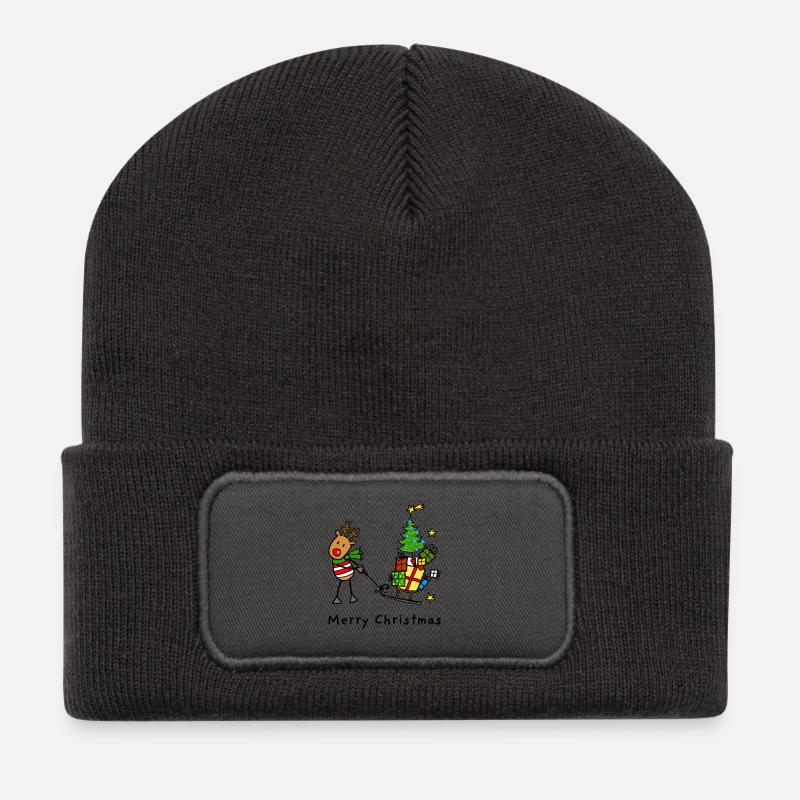 Renne avec des cadeaux de Noël Dessin animé - Beanie recyclé à patch - charbon