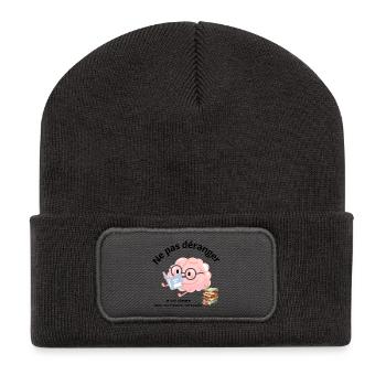 Ne pas déranger lecture - Beanie recyclé à patch - charbon - Devant