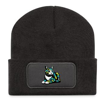 Chat - Beanie recyclé à patch - charbon - Devant