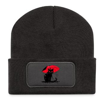 Cat with umbrella – bad weather - Recycled Patch Beanie - dark grey - Front
