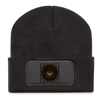 Harmonie der Elemente: Mond, Gold und Geometrie. - Recycelte Patch Beanie - Dunkelgrau - Vorne