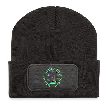 SKIANFÄNGER DINOSAURIER STOLZ SKISPORT - Recycelte Patch Beanie - Dunkelgrau - Vorne