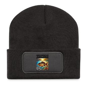 Jeune pêcheur - Motif carpe - Beanie recyclé à patch - charbon - Devant