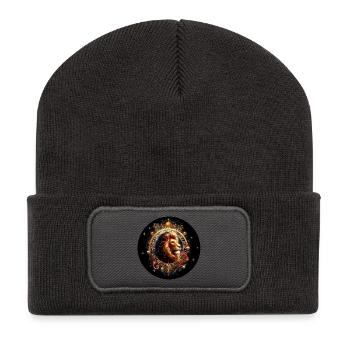 Lion dans le cercle du zodiaque - Signe du zodiaque Lion - Beanie recyclé à patch - charbon - Devant