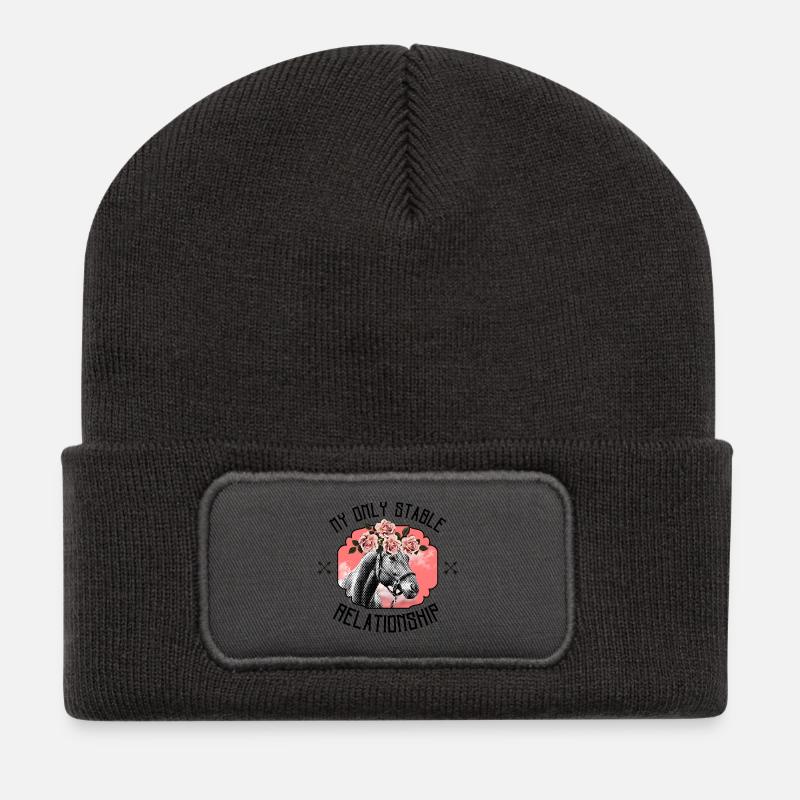 My Only Stable Relationship – Ästhetisches Pferd - Recycelte Patch Beanie - Dunkelgrau