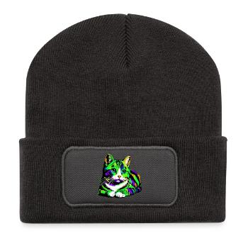 Katze - Recycelte Patch Beanie - Dunkelgrau - Vorne