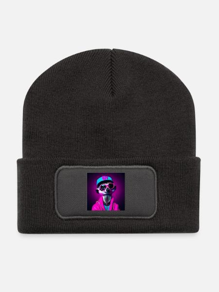 Erdmännchen, Erdmännchen Humor, lustiges Erdmännchen - Recycelte Patch Beanie - Dunkelgrau
