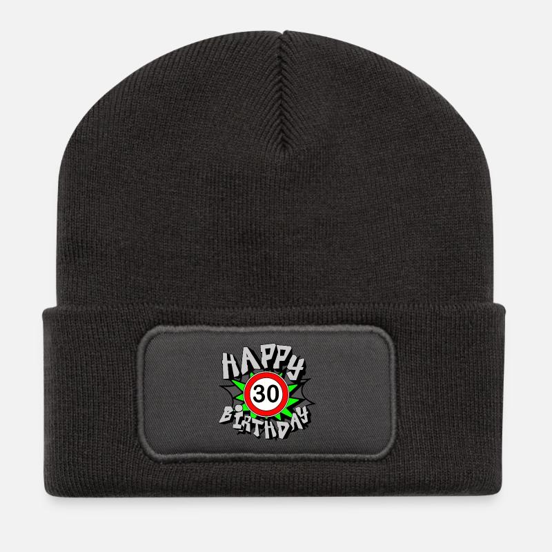 30. Geburtstag , Airbrush Happy 30 (25) - Recycelte Patch Beanie - Dunkelgrau