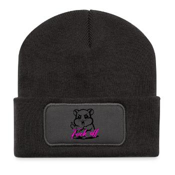 Funny Hamster *Fuck off* - Recycelte Patch Beanie - Dunkelgrau - Vorne